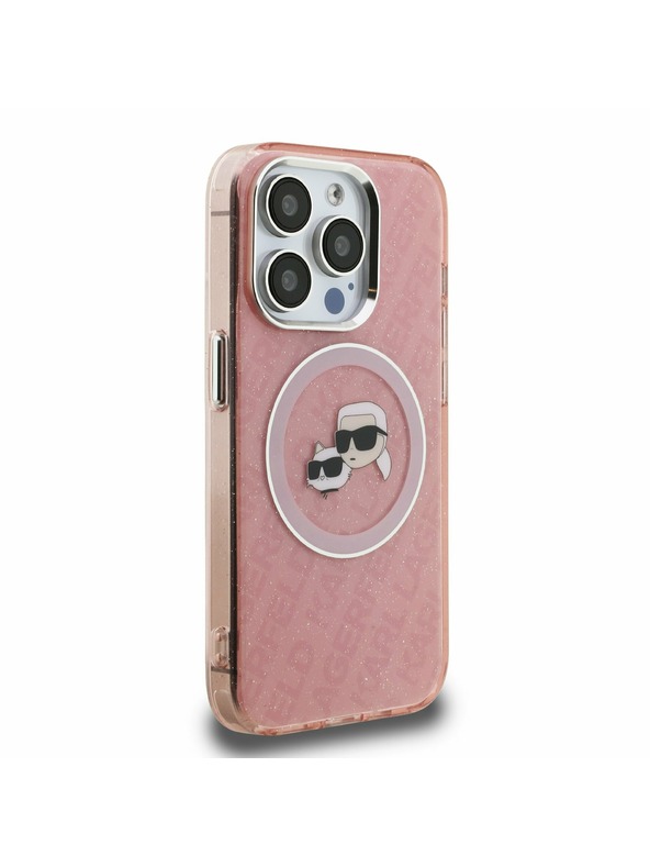 Karl Lagerfeld Karl Lagerfeld IML K&CH Heads Wiederholtes Logo MagSafe Rückseite Hülle für iPhone 15 Pro Pink