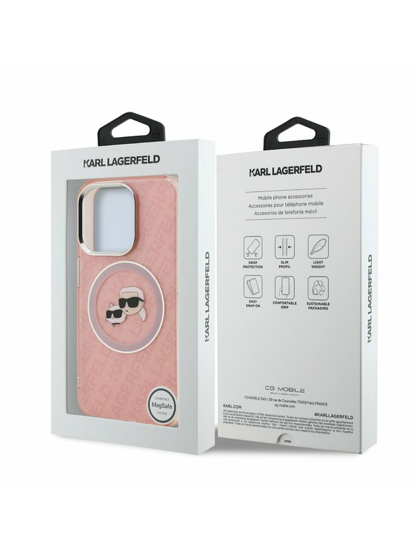 Karl Lagerfeld Karl Lagerfeld IML K&CH Heads Wiederholtes Logo MagSafe Rückseite Hülle für iPhone 15 Pro Pink