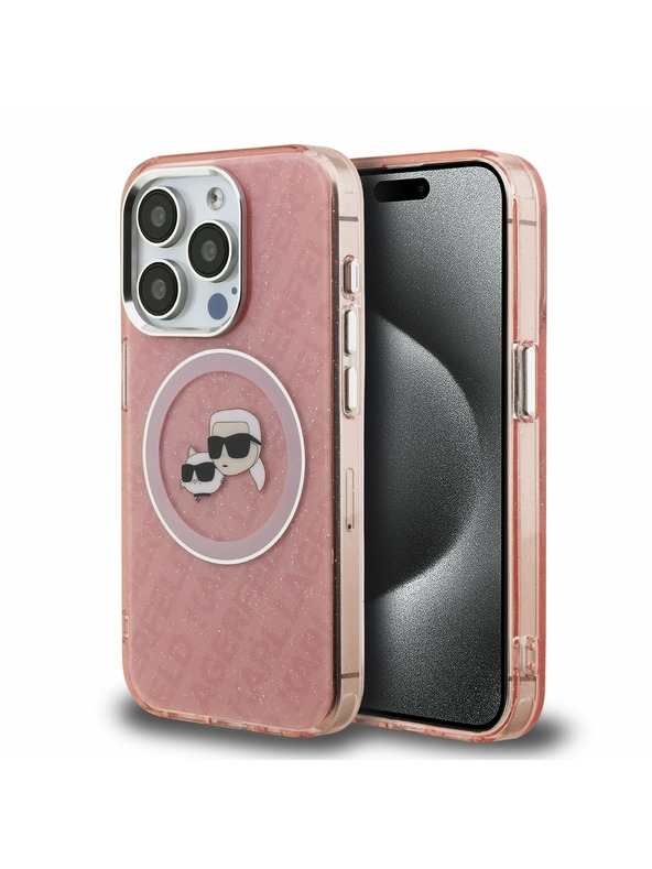 Karl Lagerfeld Karl Lagerfeld IML K&CH Heads Wiederholtes Logo MagSafe Rückseite Hülle für iPhone 15 Pro Max Pink