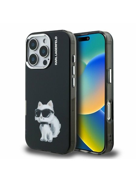 Karl Lagerfeld Karl Lagerfeld IML Aquarelle Choupette Rückseite Hülle für iPhone 16 Pro Schwarz