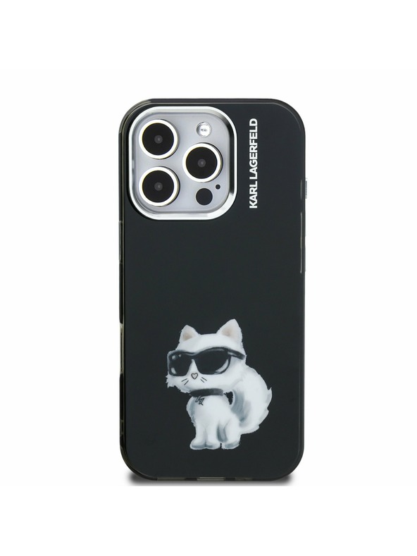 Karl Lagerfeld Karl Lagerfeld IML Aquarelle Choupette Rückseite Hülle für iPhone 16 Pro Schwarz