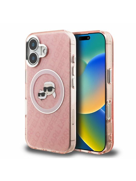 Karl Lagerfeld Karl Lagerfeld IML K&CH Heads Wiederholtes Logo MagSafe Rückseite Hülle für iPhone 16 Pink