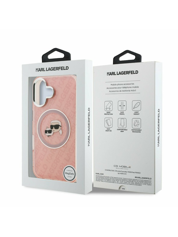 Karl Lagerfeld Karl Lagerfeld IML K&CH Heads Wiederholtes Logo MagSafe Rückseite Hülle für iPhone 16 Pink