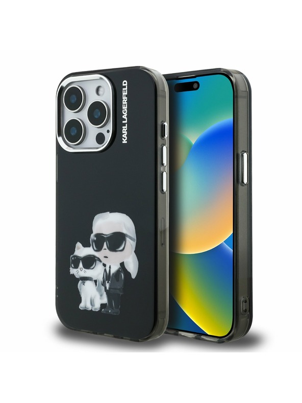 Karl Lagerfeld Karl Lagerfeld IML Aquarelle Karl und Choupette Rückseite Hülle für iPhone 15 Pro Max Schwarz