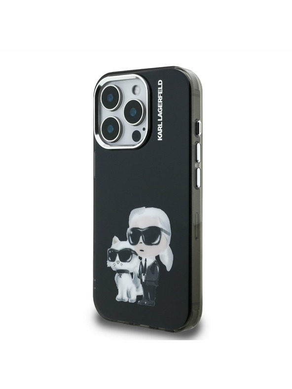 Karl Lagerfeld Karl Lagerfeld IML Aquarelle Karl und Choupette Rückseite Hülle für iPhone 15 Pro Max Schwarz