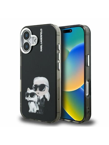 Karl Lagerfeld Karl Lagerfeld IML Aquarelle Karl und Choupette Rückseite Hülle für iPhone 16 Schwarz