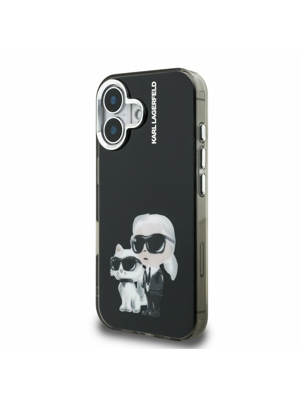 Karl Lagerfeld Karl Lagerfeld IML Aquarelle Karl und Choupette Rückseite Hülle für iPhone 16 Schwarz