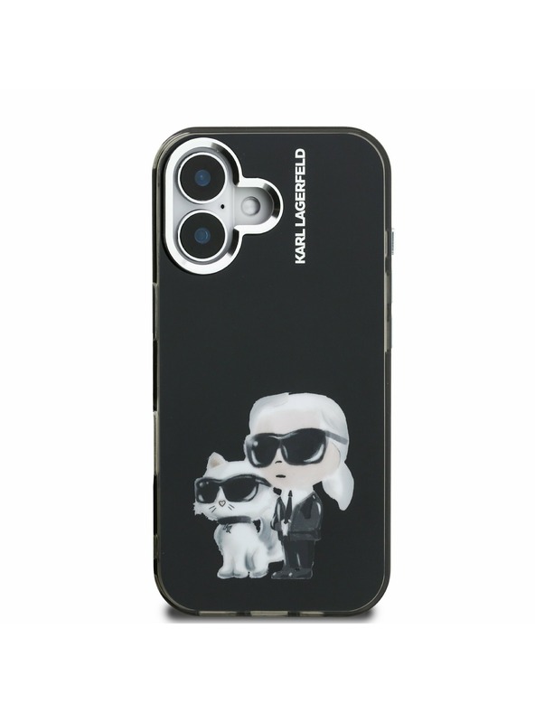 Karl Lagerfeld Karl Lagerfeld IML Aquarelle Karl und Choupette Rückseite Hülle für iPhone 16 Schwarz