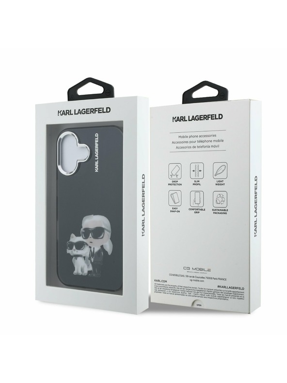 Karl Lagerfeld Karl Lagerfeld IML Aquarelle Karl und Choupette Rückseite Hülle für iPhone 16 Schwarz