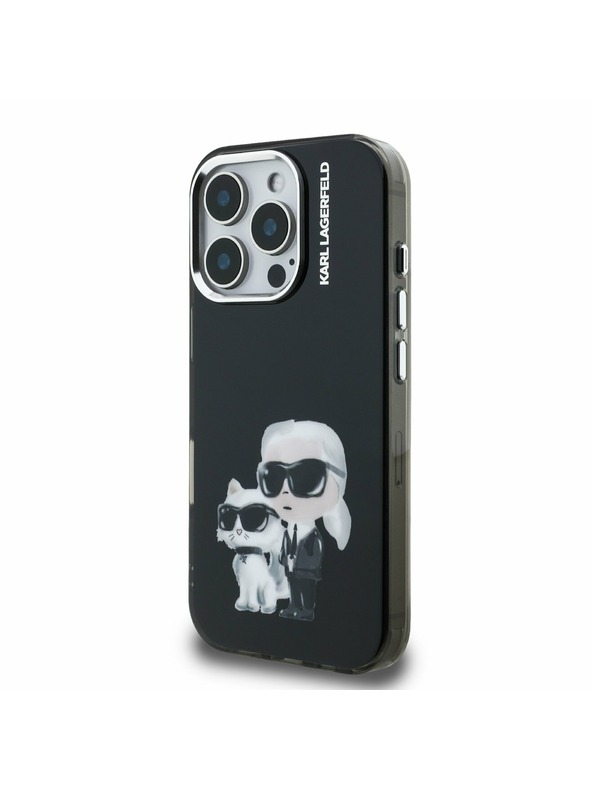Karl Lagerfeld Karl Lagerfeld IML Aquarelle Karl und Choupette Rückseite Hülle für iPhone 16 Pro Schwarz