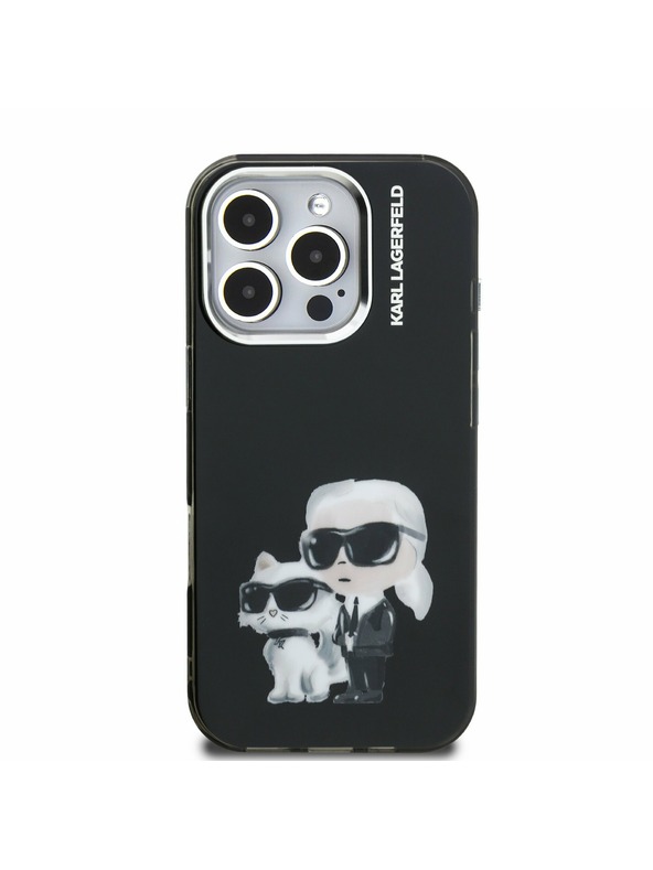 Karl Lagerfeld Karl Lagerfeld IML Aquarelle Karl und Choupette Rückseite Hülle für iPhone 16 Pro Schwarz