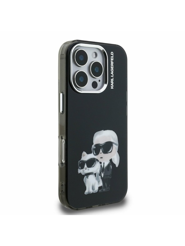 Karl Lagerfeld Karl Lagerfeld IML Aquarelle Karl und Choupette Rückseite Hülle für iPhone 16 Pro Schwarz