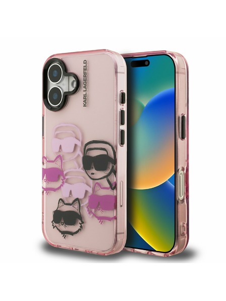 Karl Lagerfeld Karl Lagerfeld IML Multi K&CH Heads Rückseite Hülle für iPhone 16 Pink