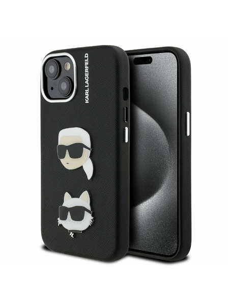 Karl Lagerfeld Karl Lagerfeld Grained PU K&CH Heads Rückseite Hülle für iPhone 15 Schwarz