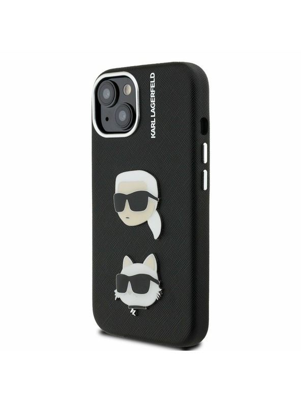 Karl Lagerfeld Karl Lagerfeld Grained PU K&CH Heads Rückseite Hülle für iPhone 15 Schwarz