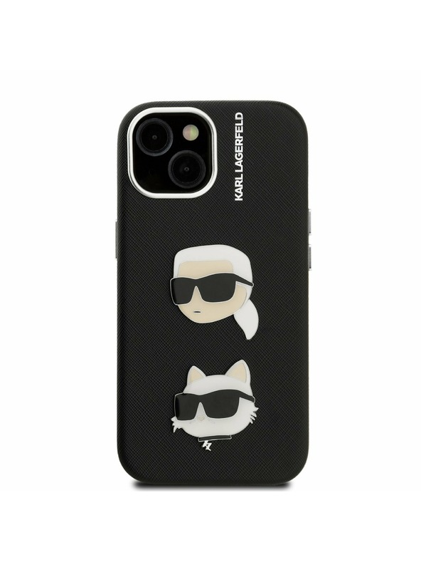 Karl Lagerfeld Karl Lagerfeld Grained PU K&CH Heads Rückseite Hülle für iPhone 15 Schwarz