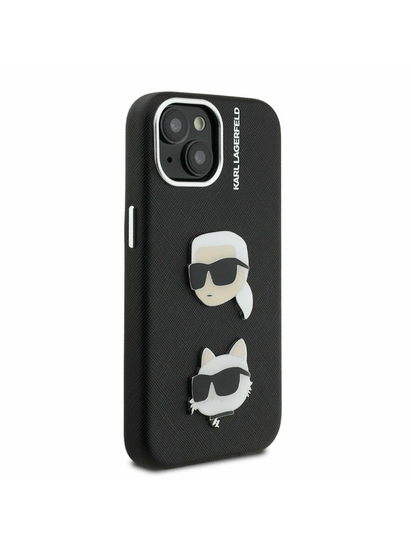 Karl Lagerfeld Karl Lagerfeld Grained PU K&CH Heads Rückseite Hülle für iPhone 15 Schwarz