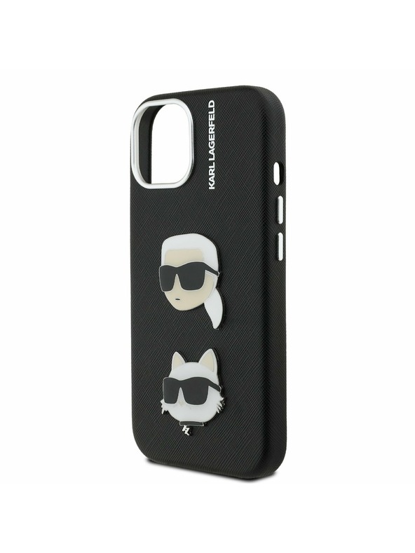 Karl Lagerfeld Karl Lagerfeld Grained PU K&CH Heads Rückseite Hülle für iPhone 15 Schwarz