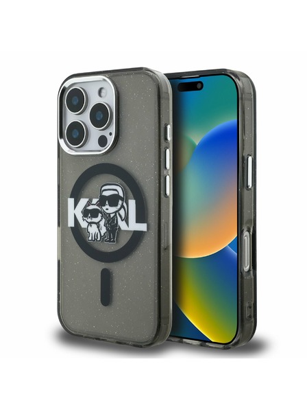 Karl Lagerfeld Karl Lagerfeld IML Glitter Karl and Choupette Sketch MagSafe Rückseite Hülle für iPhone 16 Pro Max Schwarz