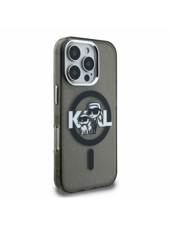 Karl Lagerfeld Karl Lagerfeld IML Glitter Karl and Choupette Sketch MagSafe Rückseite Hülle für iPhone 16 Pro Max Schwarz