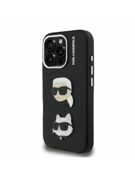 Karl Lagerfeld Karl Lagerfeld Grained PU K&CH Heads Rückseite Hülle für iPhone 16 Pro Schwarz