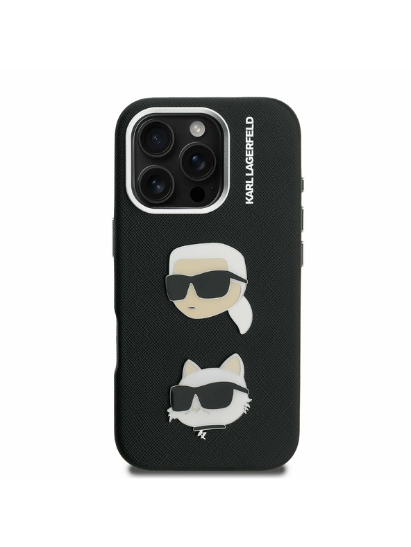Karl Lagerfeld Karl Lagerfeld Grained PU K&CH Heads Rückseite Hülle für iPhone 16 Pro Schwarz