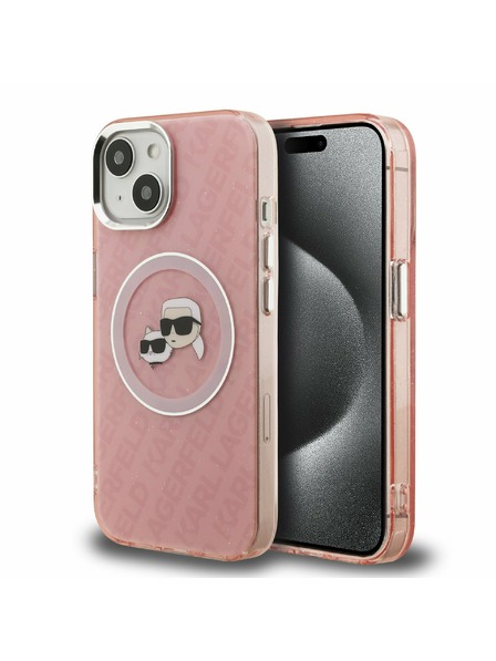 Karl Lagerfeld Karl Lagerfeld IML K&CH Heads Repeated Logo MagSafe Rückseite Hülle für iPhone 15 Rosa