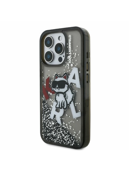 Karl Lagerfeld Karl Lagerfeld Liquid Glitter Scattered Choupette Rückseite Hülle für iPhone 16 Pro Schwarz