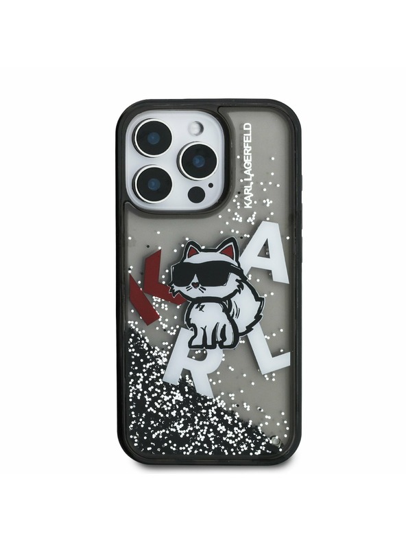 Karl Lagerfeld Karl Lagerfeld Liquid Glitter Scattered Choupette Rückseite Hülle für iPhone 16 Pro Schwarz