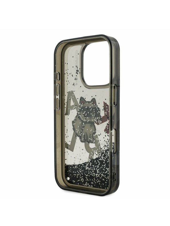 Karl Lagerfeld Karl Lagerfeld Liquid Glitter Scattered Choupette Rückseite Hülle für iPhone 16 Pro Schwarz