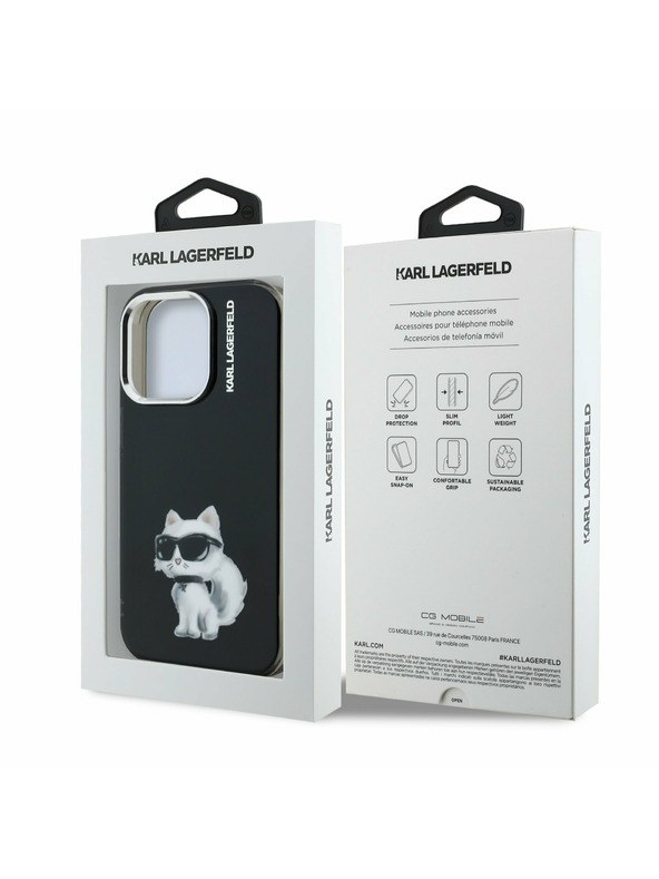 Karl Lagerfeld Karl Lagerfeld IML Aquarelle Choupette Rückseite Hülle für iPhone 15 Pro Max Schwarz