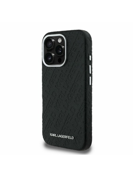 Karl Lagerfeld Karl Lagerfeld Grained PU Repeated Logo MagSafe Rückseite Hülle für iPhone 16 Pro Schwarz