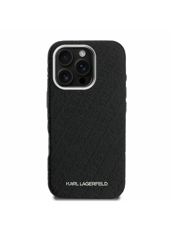 Karl Lagerfeld Karl Lagerfeld Grained PU Repeated Logo MagSafe Rückseite Hülle für iPhone 16 Pro Schwarz
