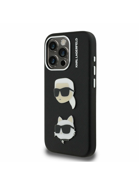 Karl Lagerfeld Karl Lagerfeld Grained PU K&CH Heads Rückseite Hülle für iPhone 15 Pro Schwarz