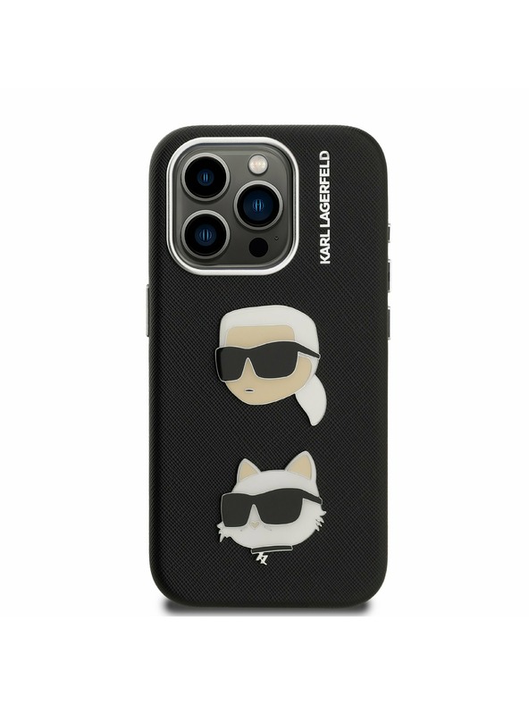 Karl Lagerfeld Karl Lagerfeld Grained PU K&CH Heads Rückseite Hülle für iPhone 15 Pro Schwarz