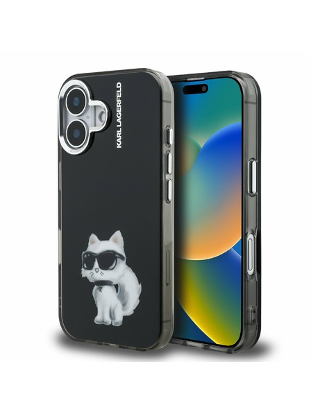 Karl Lagerfeld Karl Lagerfeld IML Aquarelle Choupette Rückseite Hülle für iPhone 16 Schwarz