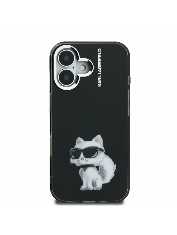 Karl Lagerfeld Karl Lagerfeld IML Aquarelle Choupette Rückseite Hülle für iPhone 16 Schwarz