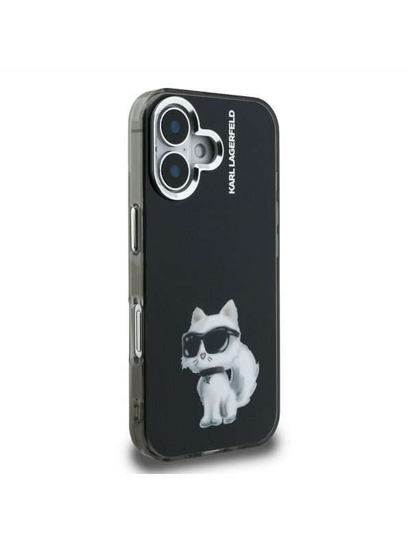 Karl Lagerfeld Karl Lagerfeld IML Aquarelle Choupette Rückseite Hülle für iPhone 16 Schwarz