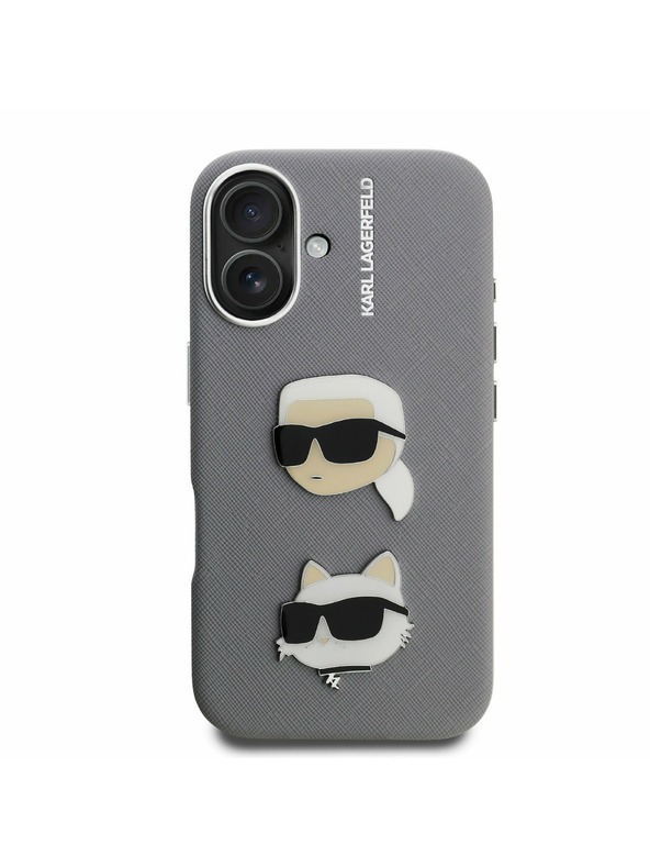 Karl Lagerfeld Karl Lagerfeld Grained PU K&CH Heads Rückseite Hülle für iPhone 16 Grau