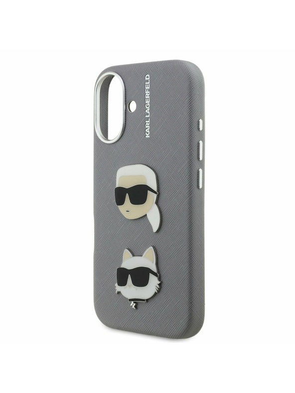 Karl Lagerfeld Karl Lagerfeld Grained PU K&CH Heads Rückseite Hülle für iPhone 16 Grau