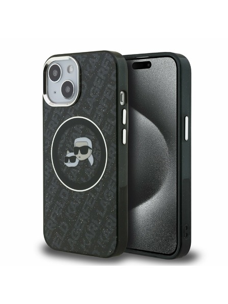 Karl Lagerfeld Karl Lagerfeld IML K&CH Heads Repeated Logo MagSafe Rückseite Hülle für iPhone 15 Schwarz