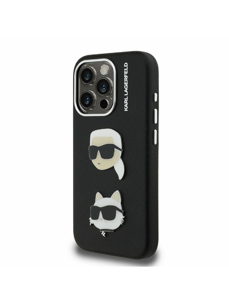 Karl Lagerfeld Karl Lagerfeld Grained PU K&CH Heads Rückseite Hülle für iPhone 15 Pro Max Schwarz