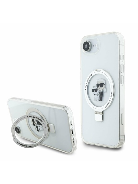 Karl Lagerfeld Karl Lagerfeld Ringstand Karl and Choupette MagSafe Rückseite Hülle für iPhone 16e Weiß