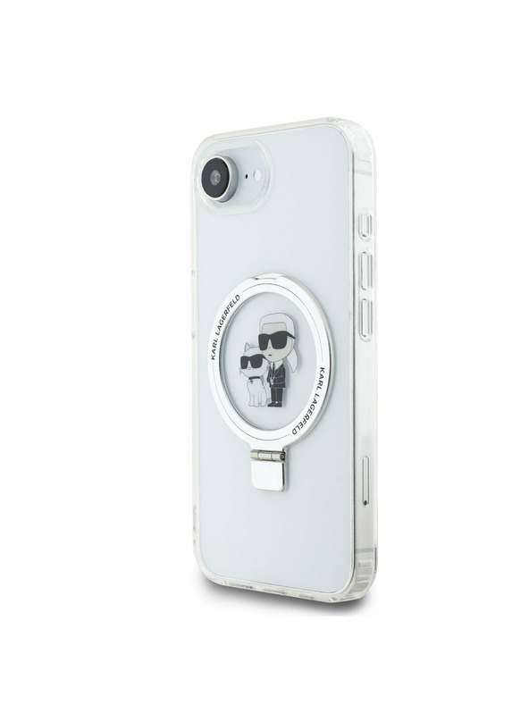 Karl Lagerfeld Karl Lagerfeld Ringstand Karl and Choupette MagSafe Rückseite Hülle für iPhone 16e Weiß