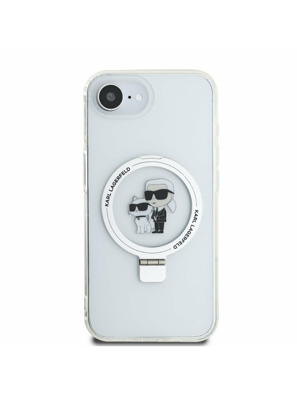 Karl Lagerfeld Karl Lagerfeld Ringstand Karl and Choupette MagSafe Rückseite Hülle für iPhone 16e Weiß