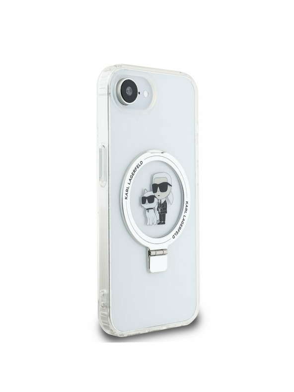 Karl Lagerfeld Karl Lagerfeld Ringstand Karl and Choupette MagSafe Rückseite Hülle für iPhone 16e Weiß