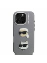 Karl Lagerfeld Karl Lagerfeld Grained PU K&CH Heads Rückseite Hülle für iPhone 16 Pro Grau