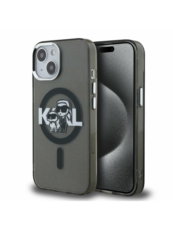 Karl Lagerfeld Karl Lagerfeld IML Glitter Karl and Choupette Sketch MagSafe Rückseite Hülle für iPhone 15 Schwarz