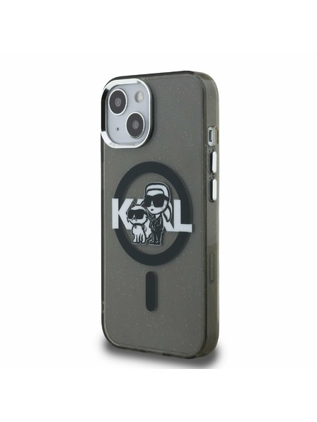 Karl Lagerfeld Karl Lagerfeld IML Glitter Karl and Choupette Sketch MagSafe Rückseite Hülle für iPhone 15 Schwarz