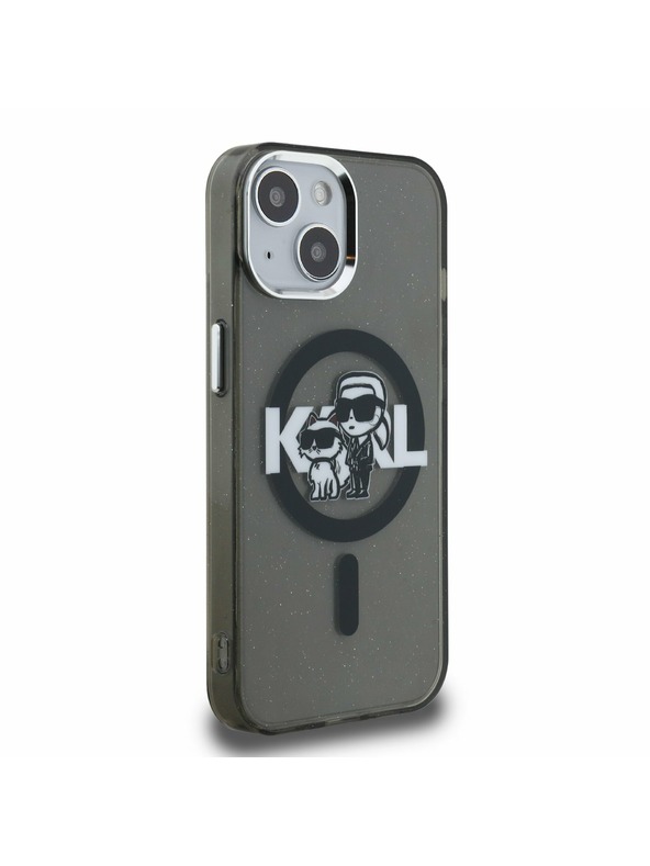 Karl Lagerfeld Karl Lagerfeld IML Glitter Karl and Choupette Sketch MagSafe Rückseite Hülle für iPhone 15 Schwarz